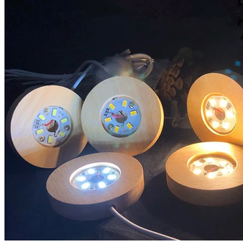 Ahşap renk tabanı beyaz / sıcak ışık şarj edilebilir kontrol ahşap LED döner stant lamba tutucu