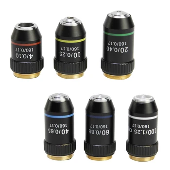 195 Siyah Akromatik Objektif 4X 10X 20X 40X 60X 100X Yüksek Kaliteli Mikroskop Objektif Lens RMS 20.2 mm Objektif Parçaları
