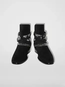 Los Angeles California Ayakkabı Bandana Toka Çizmeler Siyah Zincir Kaya Rulo Chelsea Çizmeler Moda Sokak Yıldız Erkekler