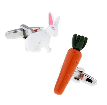 Yenilik Hayvan Tasarım Tavşan ve Turp Kol Düğmeleri Erkekler İçin Kaliteli Pirinç Malzeme Beyaz Renk Kol Düğmeleri Toptan ve perakende