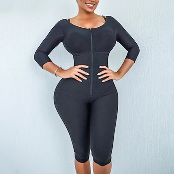 Bodysuit Kadın Vücut Şekillendirici Yeni Fermuar Shapewear Yüksek Sıkıştırma Faya Uzun Kollu Bel Eğitmen Zayıflama Ince Shapewear