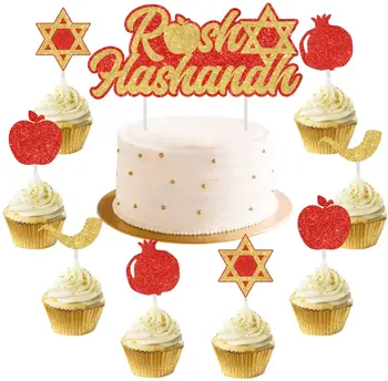 Cheereveal Rosh Hashanah Parti Kek Süslemeleri Tatlı Cupcake Toppers Yahudi Yeni Yıl masa süsü Yom Teruah Süslemeleri