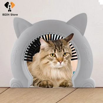 Kedi Kapı ile Kapalı Damat Fırça Plastik Küçük Pet Köpek emniyet kapısı Flap Kapı Kedi Gıdıklama Tarak Pet Kapısı Kapı Kiti
