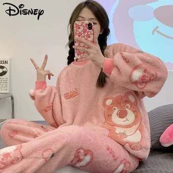 Disney Tigger Lotso Pijama Y2k Kawaii Sanrio Cinnamoroll Peluş Pijama Kadın Kış Mercan Kadife Kalın Sıcak Pazen Ev Takım Elbise