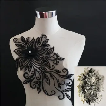 3D çiçek uygulama ABS inci Dantel yaka DIY Rhinestone Dantel kumaş dantel Nakış el sanatları malzemeleri Elbise Dikiş aksesuarları