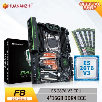 HUANANZHI F8 LGA 2011-3 Anakart Intel XEON E5 2676 V3 ile 4 * 16G DDR4 RECC bellek combo kiti seti SATA 3.0 USB 3.0