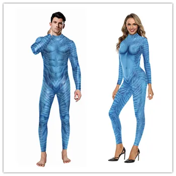 Jake Sully Cosplay Kostüm Film Avatar 2 Yetişkin Tulum Bodysuit Kıyafetler Cadılar Bayramı Karnaval Parti Elbise Erkekler Kadınlar için