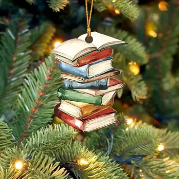 Kitap Severler Araba Kolye Süs Noel Süslemeleri Hediyeler Kitaplar Dekor Ağacı Plastik Yığını Asılı Noel Dekorasyon X4R5