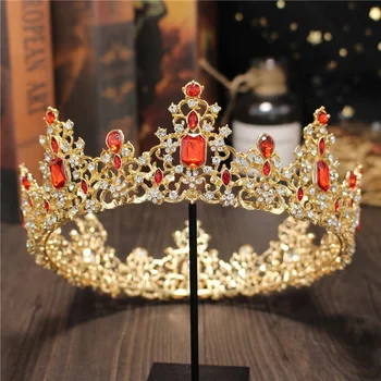 Barok Gelin düğün taç headdress Altın Renk Metal Kristal daire Tiaras Saç Takı Kraliçe Kral Diadem Baş Süsleri