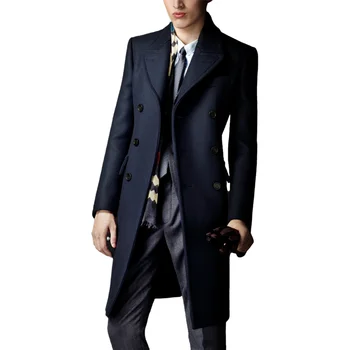 Kış Yün Palto erkek İlkbahar Sonbahar Orta Uzunlukta İş Büyük Boy Palto Kruvaze Yün Siper Büyük Boy 4XL