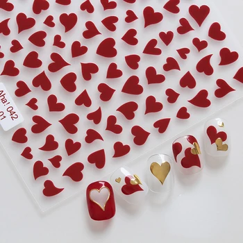 3D Su Transferi Romantik Tatlı Kalp Desen Nail Art Kendinden Yapışkanlı Çıkartmalar Kırmızı Altın Gümüş Tırnak Çıkartmalar Manikür Süslemeleri