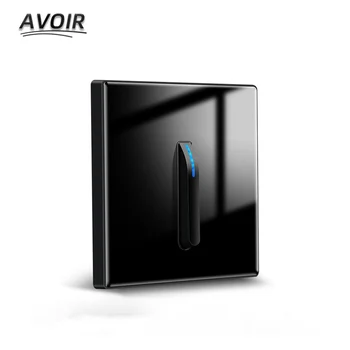 Avoir ışık anahtarı LED Göstergesi Kristal Cam Panel Siyah 1/2/3/4 Gang Duvar Piyano Anahtar Modeli Tasarım AB FR Soket Anahtarı İle 220 V