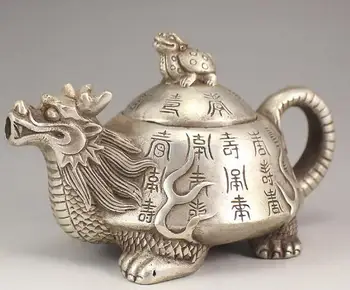 Gümüş kaplama beyaz bakır ejderha pot Dekorasyon su ısıtıcısı çaydanlıklar bakır pot dekoratif antika koleksiyonu