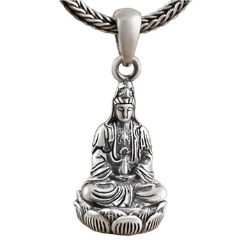 Avalokitesvara Kolye Kolye Erkekler Takı İçin 925 Ayar Gümüş Kolye Açık Olabilir Bodhisattva Budist Kutsal