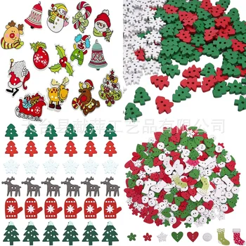 50 ADET Noel Ahşap Düğmeler Sevimli Dikiş Düğmeleri Renkli Sanat Zanaat Düğmeleri El Yapımı Proje için