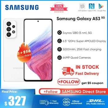Orijinal Samsung Galaxy A53 5G Smartphone Exynos 1280 Süper AMOLED 120Hz 5000mAh Telefon 25W Hızlı Şarj Android 12 Cep Telefonu