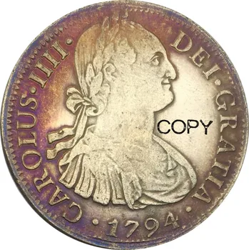 Meksika 8 Reales Carlos IV 1794 Mo FM Kaplama Gümüş Kopya Paraları