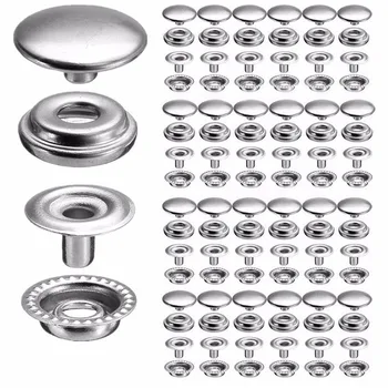 50 Takım 15mm Paslanmaz Çelik Soket Raptiye Yapış çıtçıt Düğmesi 200 adet Kiti Dikiş Deri El Sanatları Basma Gümüş Düğmeler