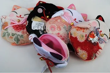 8 adet Japon tarzı Şanslı kedi bozuk para çantaları bozuk para çantaları Sıfır Cüzdan Japon kimono kumaş