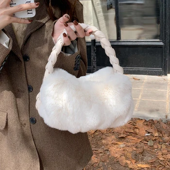 Kış peluş çanta koltukaltı çanta bulut çanta çok yönlü büyük kapasiteli çapraz omuzdan askili çanta Moda Bağbozumu Koltukaltı Çanta Fermuar