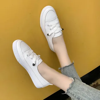 Bayan Küçük beyaz ayakkabı Pu Yumuşak Deri düz ayakkabı Kadın Rahat yürüyüş ayakkabısı hemşire ayakkabıları Kadın Rahat Nefes Beyaz Sneakers