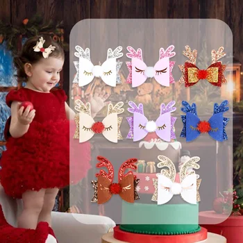 Yundfly 1 adet 2020 Noel Boynuzları Prenses Tokalar Bebek Kız Pullu Glitter Geyik saç tokası Yürümeye Başlayan Tokalarım Hediye