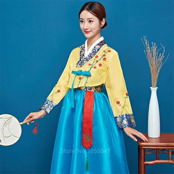 Ortodoks Hanbok Halk Kadınlar Geleneksel Kostüm Kore Elbise Zarif Prenses Saray Vintage Giyim Nakış Düğün Parti