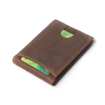 Erkek PFID Hakiki Deri Bifold Para Klip Vintage Tasarım Ultra-ince bozuk para cüzdanı Kadın KIMLIK kredi kartı cüzdanı Nakit Tutucu