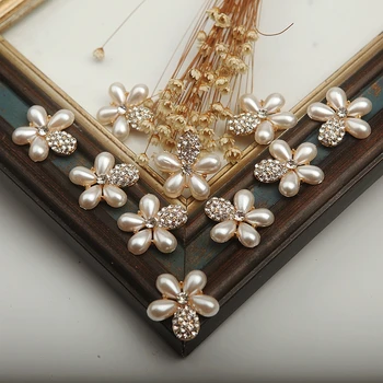 10 adet Çiçek Rhinestones Düğmeler İnci Düğme Düğün Dekorasyon Dıy Alaşım Elmas Kristal Yay Aksesuarları