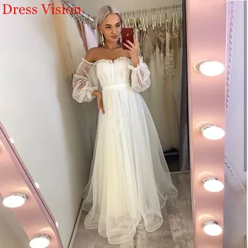 Dantel ışık düğün elbisesi плать gelin kıyafeti Vestido De Novia Robe De Mariage Vestidos sevgiliye Yaka Kapalı Omuz Uzun kollu
