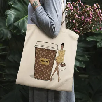Kahverengi Su Bardağı Moda Bayan Kanvas çanta omuzdan askili çanta askılı çanta Alışveriş Çantası kozmetik çantası Çanta
