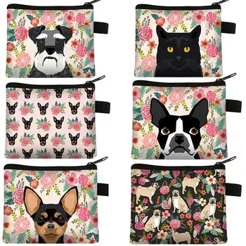 Sevimli Köpek Kedi bozuk para cüzdanı Kawaii Yavru Yavru Çiçek Sikke Çanta Kadın KİMLİK Kartı saklama çantası Kız Mini Çanta Alışveriş Cüzdan Hediye
