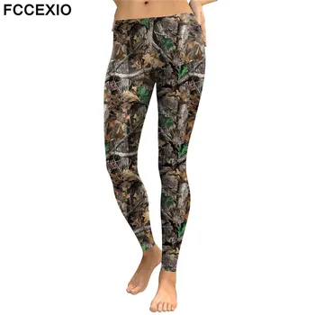 FCCEXIO Yeni Stil Camo Ağaçlar Dalları 3D Baskılı Yüksek Kaliteli Ince Legging Kadınlar Rahat Ev Tayt Kadın fitness pantolonları