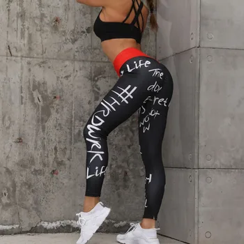 Mektup Baskılı Kadın Spor Tayt Yüksek Belli Push Up Yoga Pantolon Kadın Spor Salonu Spor Koşu Tayt Koşu Tayt