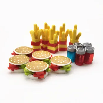 Hamburger Cips Şehir Yapı Taşları Fast Food Parçaları MOC Uyumlu Arkadaşlar Tuğla Montessori Oyuncaklar Boys Kızlar için DIY Kiti