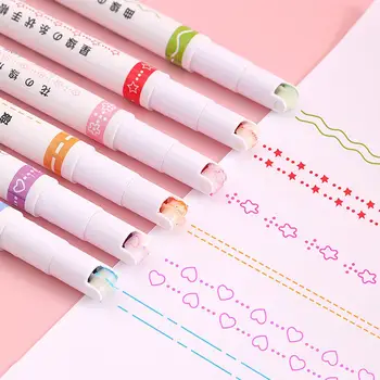 6 adet Çizgi Şekilli Fosforlu Kalemler Çok Renkli Rulo Ucu Eğrisi Liner Marker Vurgulayıcı Yenilik Kırtasiye Okul ofis kalemi