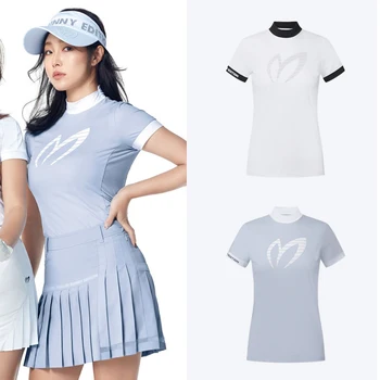 Golf kadın Çabuk Kuruyan spor tişört Yaz Yeni Golf, Tenis ve Badminton Açık Mavi ve Beyaz Kısa Kollu Gömlek