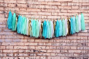 30 Adet Deniz Altında Nane Gökyüzü Mavi Beyaz Altın Kağıt Düğün Püskül Garlands asılı dekorlar Mermaid Doğum Günü Partisi Süslemeleri çocuklar