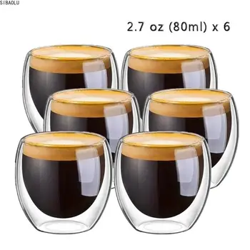Yeni 6 Adet 80 ml 2.7 oz cam çift duvarlı ısı yalıtımlı bardak Espresso çay bardağı kahve kupa tazas de ceramica creativas