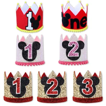 1 2 3 Yaşında doğum günü şapkası Bebek Duş Dekoratif Kafa Bandı Parti Taç Şapka Mickey Minnie Mouse Doğum Günü Taç parti şapkaları