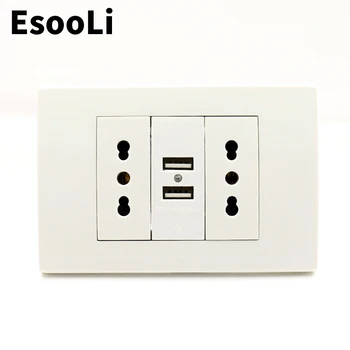 EsooLi 16A Usb Duvar Priz Fiş Çift İtalyan / Şili Soket ile Usb 1000mA USB şarj aleti Port için Cep 118mm*80mm