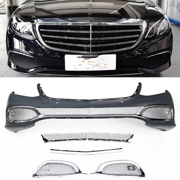 Ön İzgara Kiti Mercedes Benz İçin W213 E Sınıfı 2016-2020 Sedan 4-Door Krom Yan Hava Firar Alt Tampon Hood örtü filesi ızgara