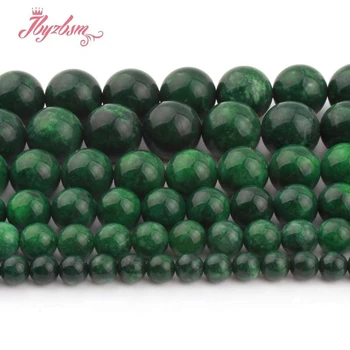6-14mm Yuvarlak Şeker Koyu Yeşil Jades Pürüzsüz Boncuk Taş DIY Aksesuarları Charm Kolye Bilezik Küpe Takı Yapımı 15