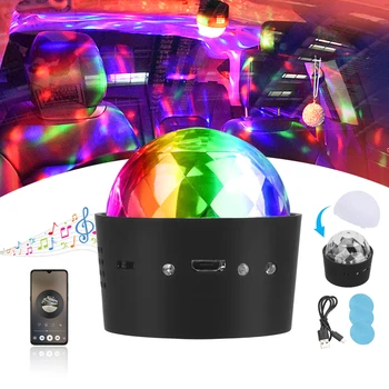 Araba iç atmosfer lamba ses aktif dönen disko topu DJ parti ışıkları USB araba ortam ışığı RGB LED sahne ışıkları
