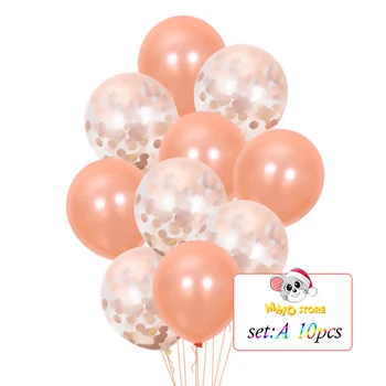 10 adet Gül Altın Balonlar Metal Kağıt Pullu Lateks Balon Bebek Duş Mutlu Doğum Günü Düğün Parti Dekor Şişme Helyum Topu