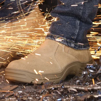 Şut geçirmez Güvenlik Sigortası Ayakkabı kaymaz Aşınmaya dayanıklı Güvenlik Ayakkabıları Kış Yüksek top İnek Derisi Artı Kaşmir Güvenlik Ayakkabıları