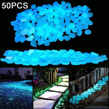 50 Adet Glow Karanlık Bahçe Glow Çakıl Taşları Kayalar Yürüyüş Yolları için Bahçe Yolu Yard Balık Tankı Dekor Aydınlık Taşlar El Sanatları