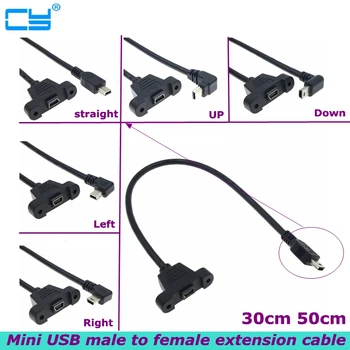 0.5 m Mini USB Yukarı Aşağı Sol Sağ Açılı Dirsek mini 5pin 2.0 Erkek Kadın Uzatma Kablosu Panel Montaj Deliği sanayi İçin
