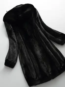 Kadınlar yüksek kalite uzun siyah kış faux kürk ceket kadınlar hood ile uzun kollu sıcak kabarık kürklü ceket