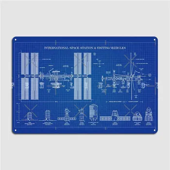 Uluslararası Uzay İstasyonu Iss Ziyaret Araçları Blueprint Metal Burcu Pub Mutfak Oluşturmak Boyama Décor Tabela Posteri